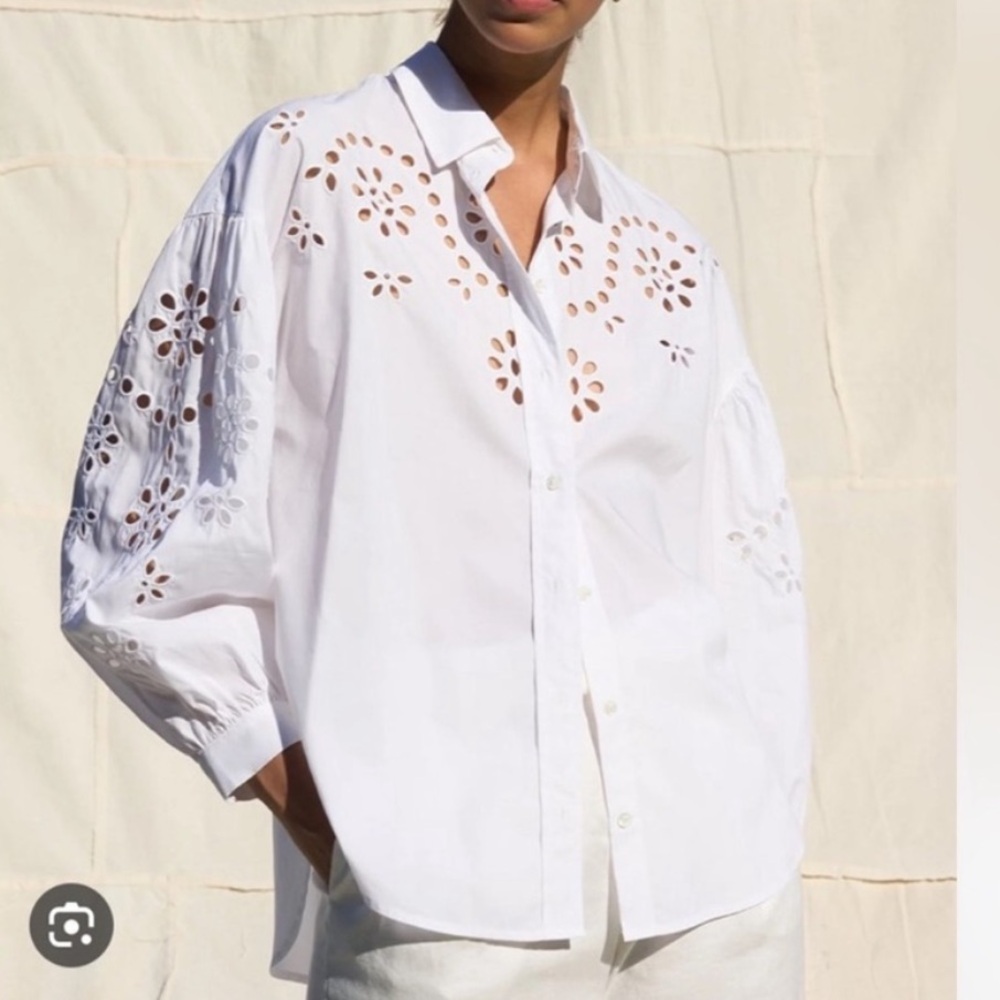 Rails Alister oversized Shirt. Size Xs. Color white .puffy embroidered sleeves - Picture 4 of 8